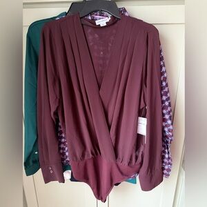 NWT Good American Deep Burgundy Semi Sheer Wrap Bodysuit Blouse SZ XL